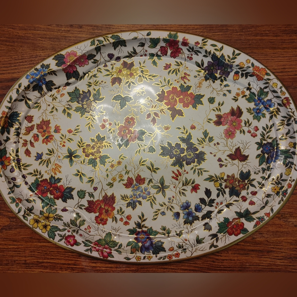 ca.1971 Daher Floral Oval Platter with Gold Accents 20*15"